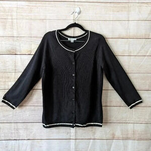 Pendleton Size M Classic Silk Nylon Cardigan Black White Stripe Stretchy Sweater